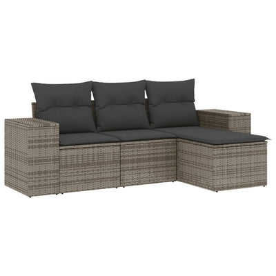 4 Piece Garden Sofa Set with Cushions Grey Poly Rattan