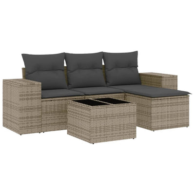 5 Piece Garden Sofa Set with Cushions Grey Poly Rattan