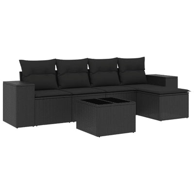 6 Piece Garden Sofa Set with Cushions Black Poly Rattan