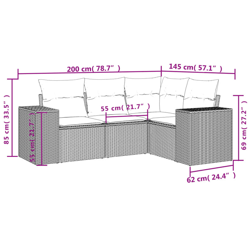 4 Piece Garden Sofa Set with Cushions Grey Poly Rattan