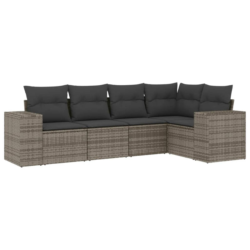 5 Piece Garden Sofa Set with Cushions Grey Poly Rattan