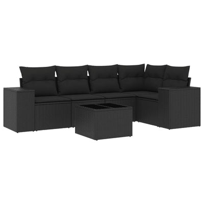 6 Piece Garden Sofa Set with Cushions Black Poly Rattan