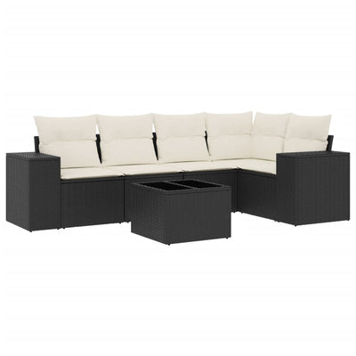 6 Piece Garden Sofa Set with Cushions Black Poly Rattan