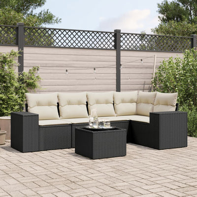 6 Piece Garden Sofa Set with Cushions Black Poly Rattan