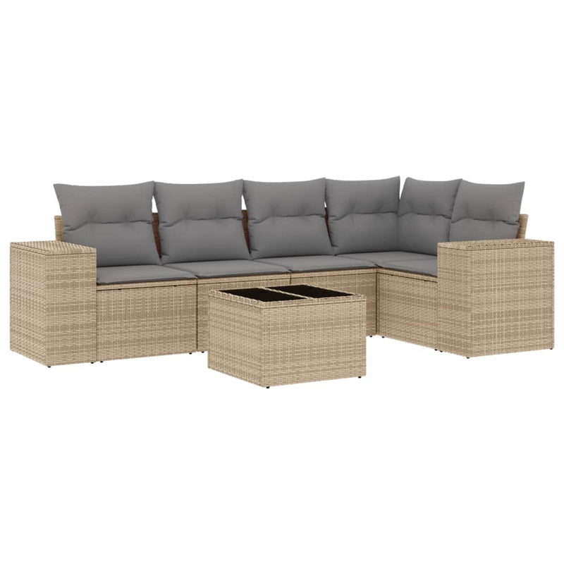 6 Piece Garden Sofa Set with Cushions Beige Poly Rattan