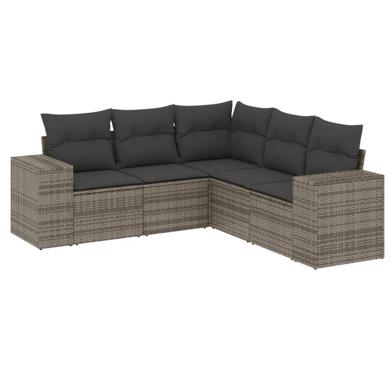 5 Piece Garden Sofa Set with Cushions Grey Poly Rattan