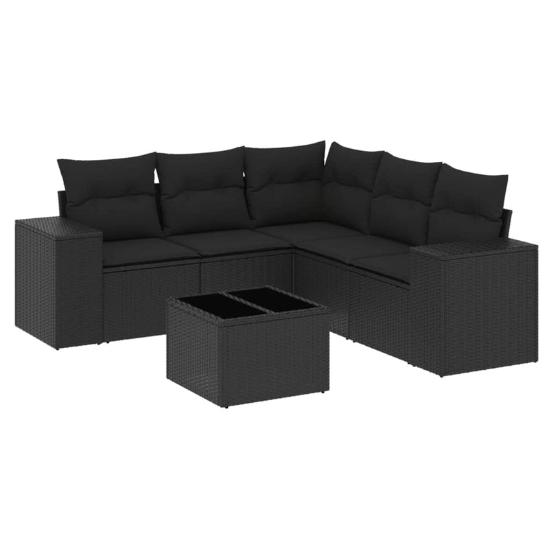 6 Piece Garden Sofa Set with Cushions Black Poly Rattan