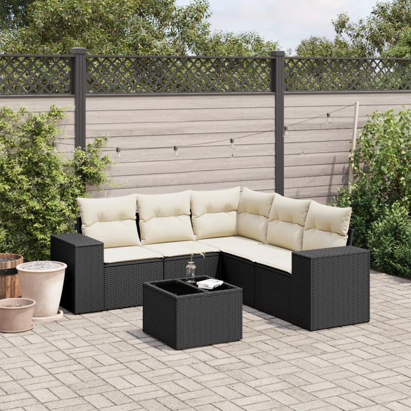 6 Piece Garden Sofa Set with Cushions Black Poly Rattan