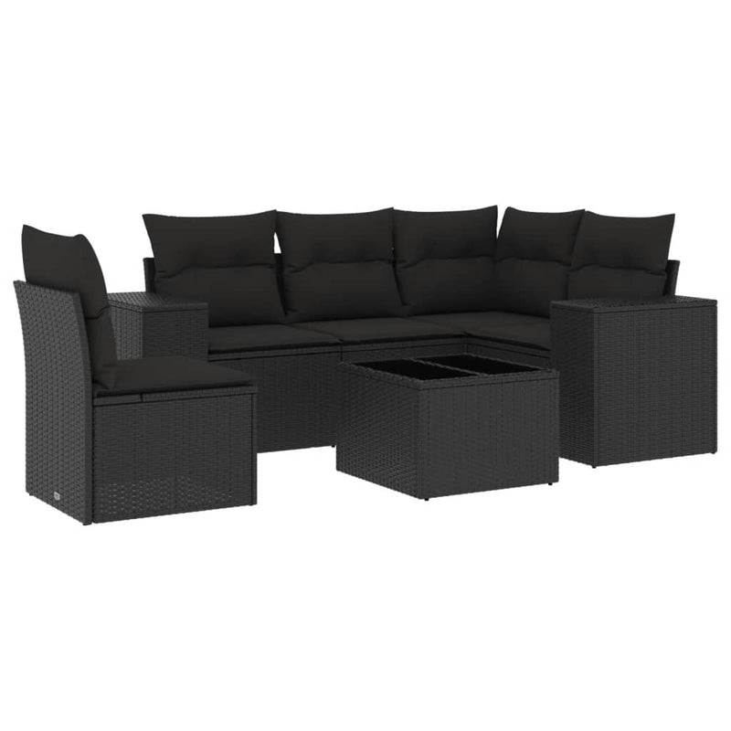 6 Piece Garden Sofa Set with Cushions Black Poly Rattan