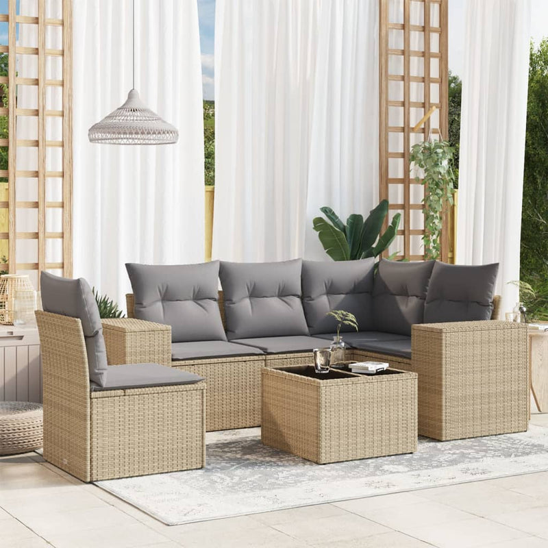 6 Piece Garden Sofa Set with Cushions Beige Poly Rattan