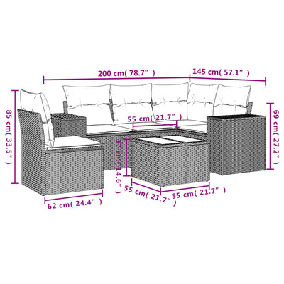 6 Piece Garden Sofa Set with Cushions Grey Poly Rattan