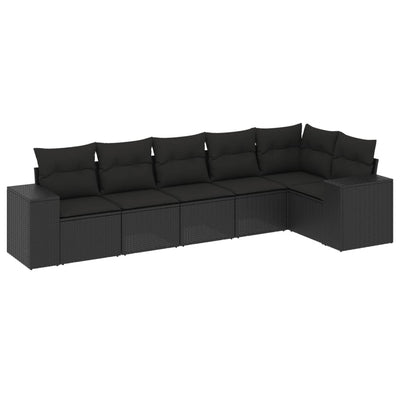 6 Piece Garden Sofa Set with Cushions Black Poly Rattan