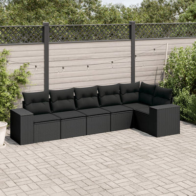 6 Piece Garden Sofa Set with Cushions Black Poly Rattan