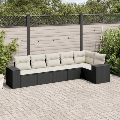 6 Piece Garden Sofa Set with Cushions Black Poly Rattan