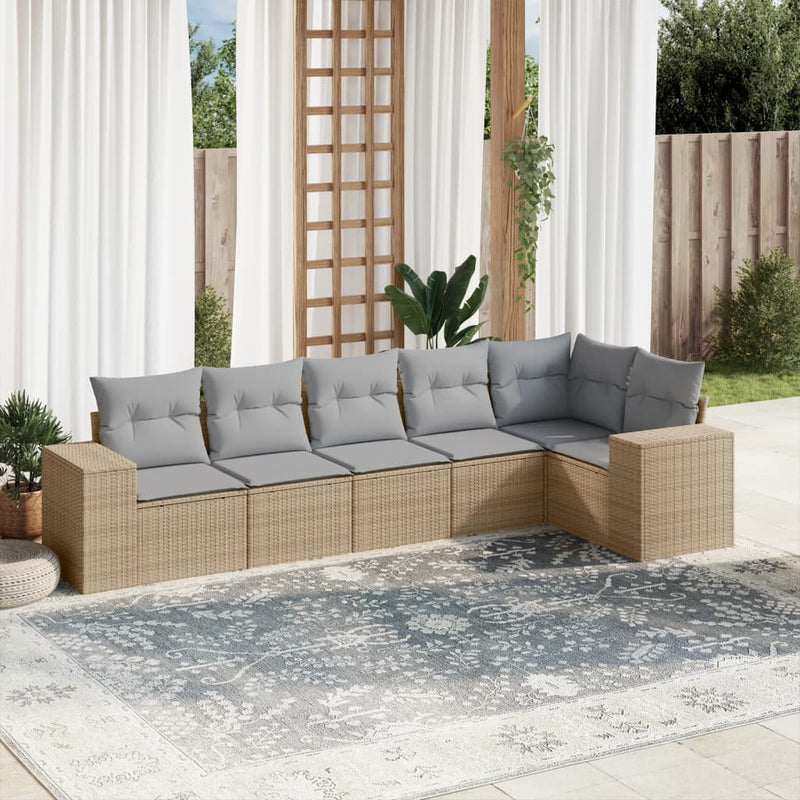 6 Piece Garden Sofa Set with Cushions Beige Poly Rattan