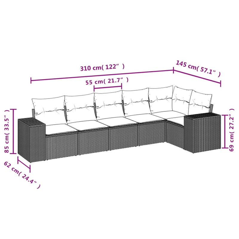 6 Piece Garden Sofa Set with Cushions Grey Poly Rattan