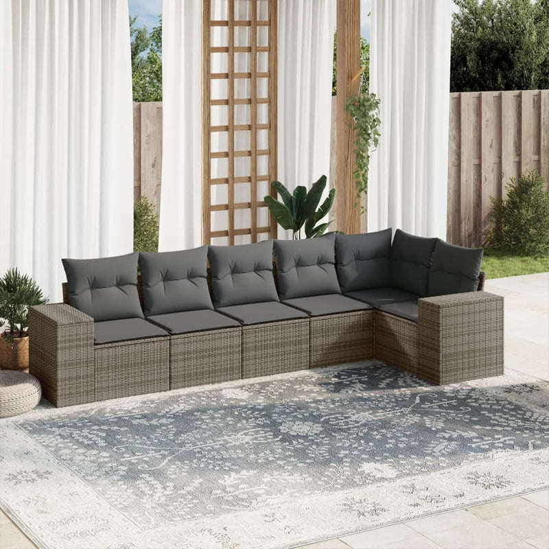 6 Piece Garden Sofa Set with Cushions Grey Poly Rattan