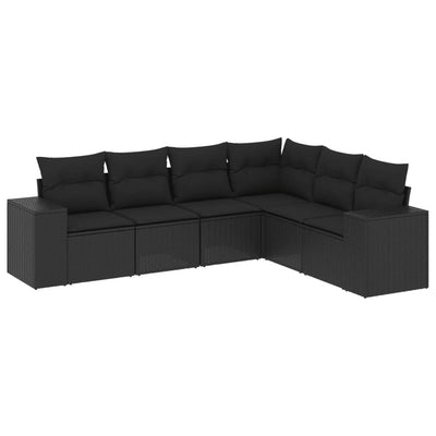 6 Piece Garden Sofa Set with Cushions Black Poly Rattan