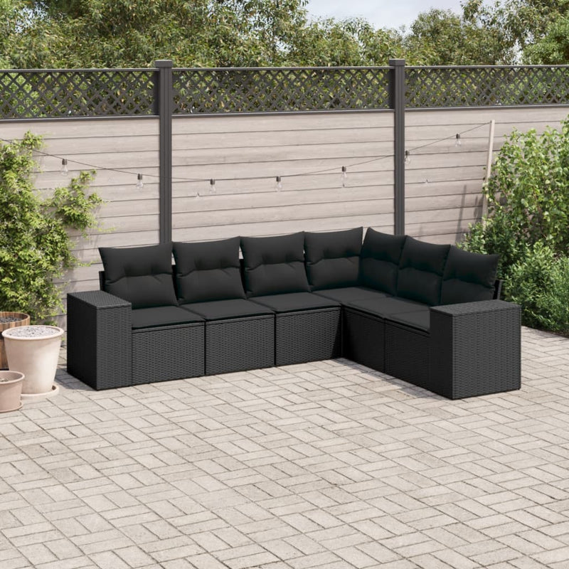 6 Piece Garden Sofa Set with Cushions Black Poly Rattan