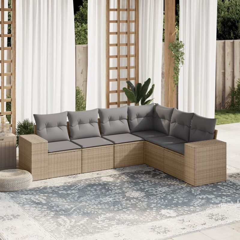 6 Piece Garden Sofa Set with Cushions Beige Poly Rattan