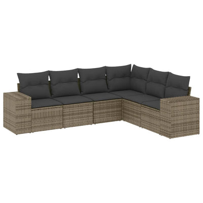 6 Piece Garden Sofa Set with Cushions Grey Poly Rattan