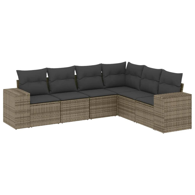 6 Piece Garden Sofa Set with Cushions Grey Poly Rattan