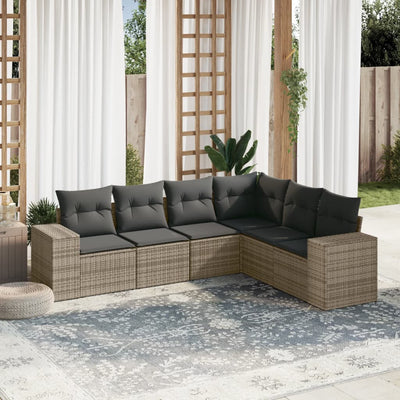 6 Piece Garden Sofa Set with Cushions Grey Poly Rattan