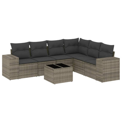 7 Piece Garden Sofa Set with Cushions Grey Poly Rattan