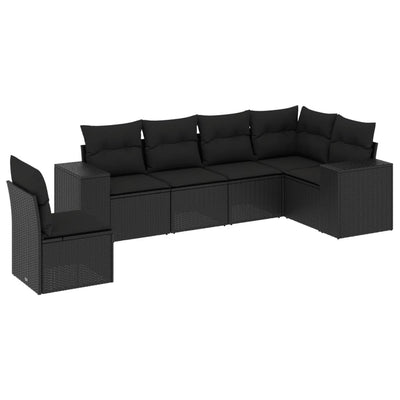 6 Piece Garden Sofa Set with Cushions Black Poly Rattan