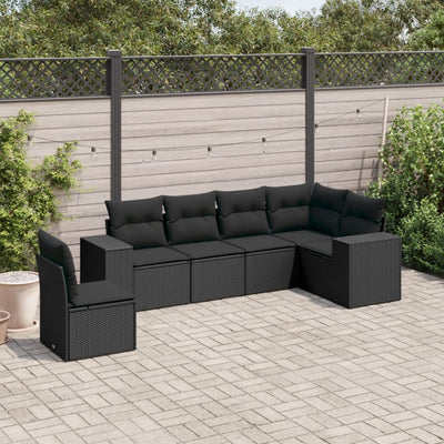 6 Piece Garden Sofa Set with Cushions Black Poly Rattan