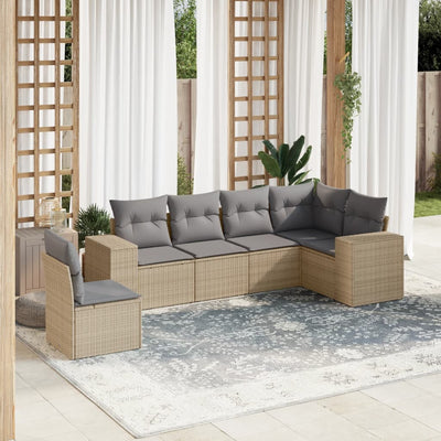 6 Piece Garden Sofa Set with Cushions Beige Poly Rattan