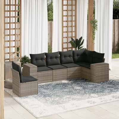 6 Piece Garden Sofa Set with Cushions Grey Poly Rattan