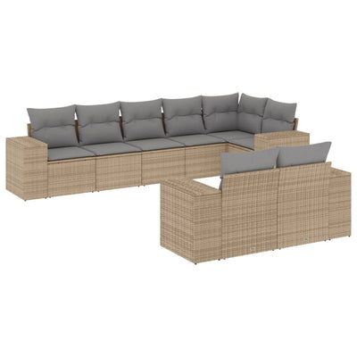 8 Piece Garden Sofa Set with Cushions Beige Poly Rattan