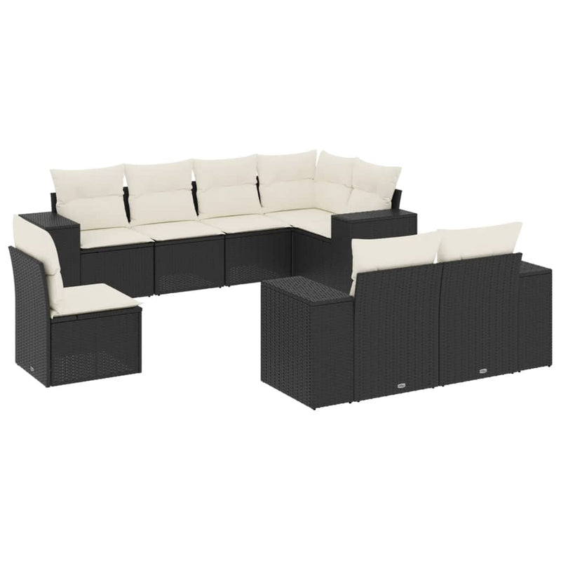 8 Piece Garden Sofa Set with Cushions Black Poly Rattan