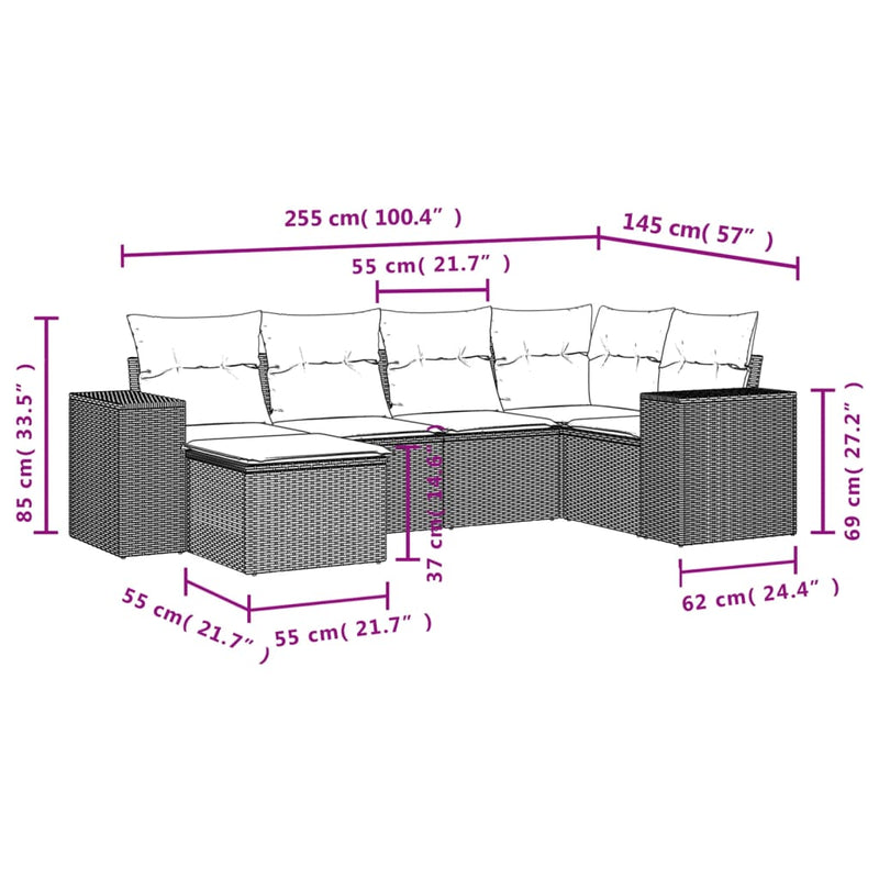 6 Piece Garden Sofa Set with Cushions Grey Poly Rattan