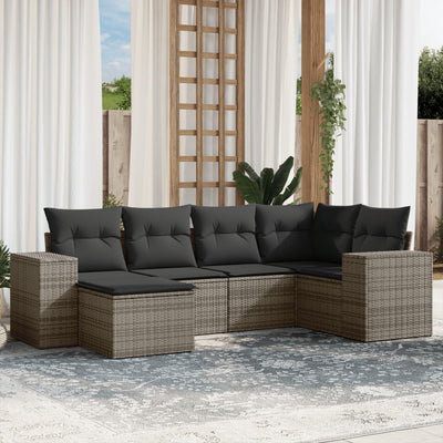 6 Piece Garden Sofa Set with Cushions Grey Poly Rattan