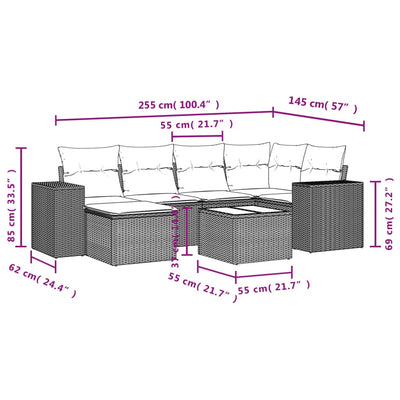 7 Piece Garden Sofa Set with Cushions Black Poly Rattan