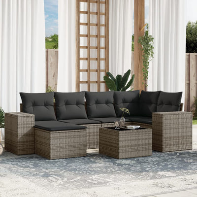 7 Piece Garden Sofa Set with Cushions Grey Poly Rattan