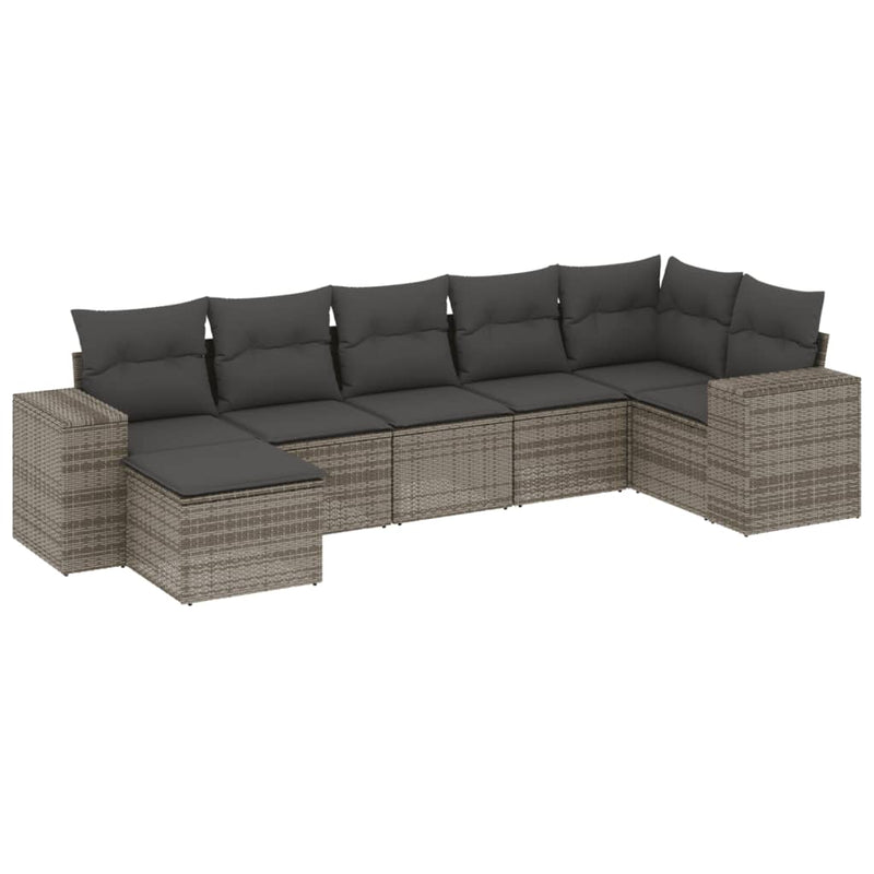 7 Piece Garden Sofa Set with Cushions Grey Poly Rattan