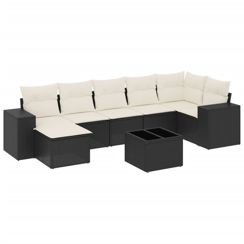 8 Piece Garden Sofa Set with Cushions Black Poly Rattan