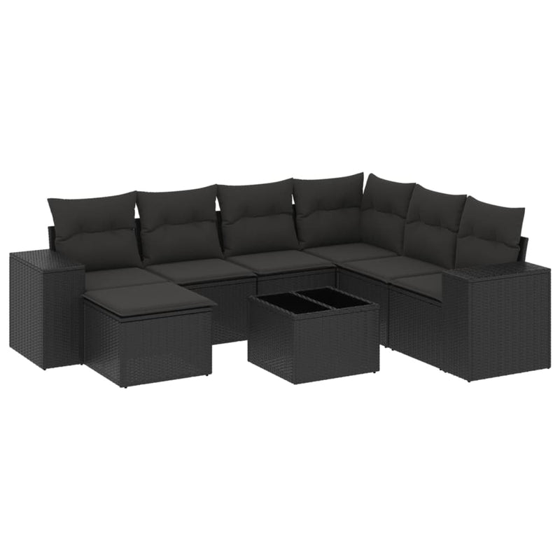 8 Piece Garden Sofa Set with Cushions Black Poly Rattan