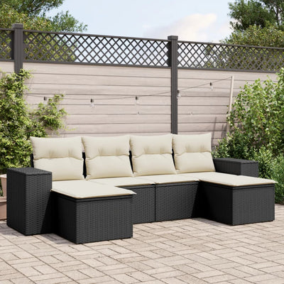 6 Piece Garden Sofa Set with Cushions Black Poly Rattan