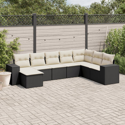 8 Piece Garden Sofa Set with Cushions Black Poly Rattan