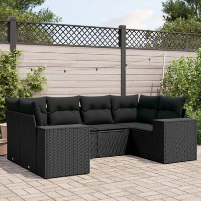 6 Piece Garden Sofa Set with Cushions Black Poly Rattan