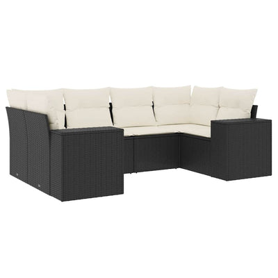 6 Piece Garden Sofa Set with Cushions Black Poly Rattan