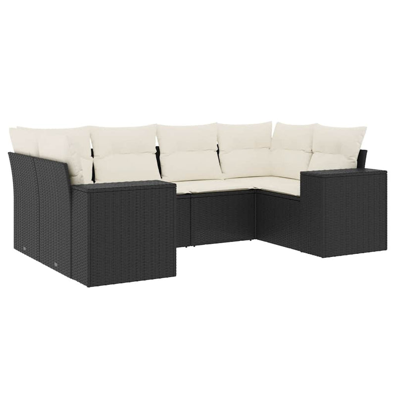 6 Piece Garden Sofa Set with Cushions Black Poly Rattan