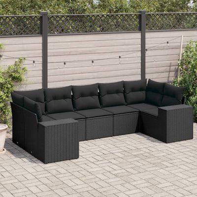 7 Piece Garden Sofa Set with Cushions Black Poly Rattan