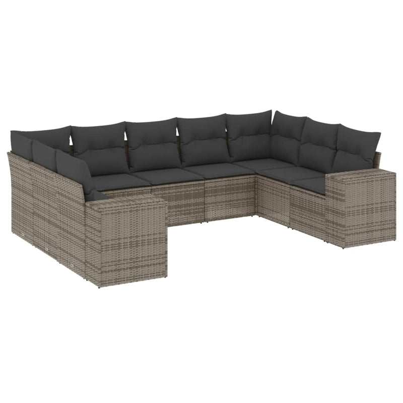 9 Piece Garden Sofa Set with Cushions Grey Poly Rattan