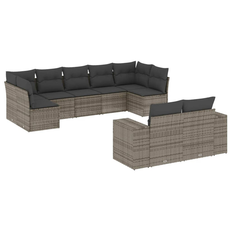 9 Piece Garden Sofa Set with Cushions Grey Poly Rattan