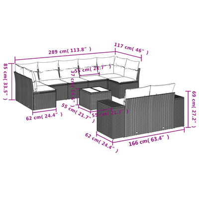 10 Piece Garden Sofa Set with Cushions Grey Poly Rattan